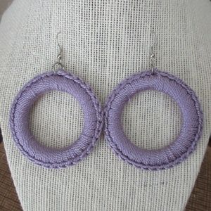Crochet Hoop Earrings Purple
